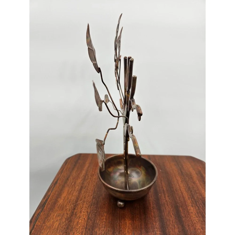 Ancient Graffiti Flamed Copper Metal Jewelry Tree Stand Organizer Made in India